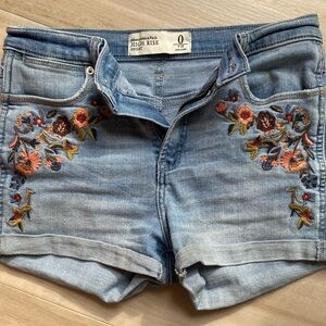 Embroidered High Rise Denim Shorts